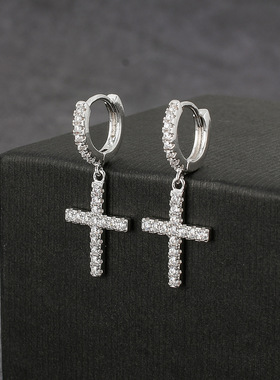 ICE BLING 满钻十字架耳坠耳环 原创设计嘻哈说唱HIOPOHP个性独特