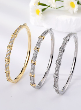 蝴蝶结交叉满钻女士手镯手环