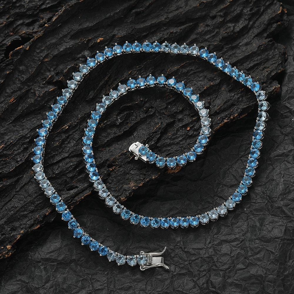 三爪渐变海蓝色锆石排钻网球链