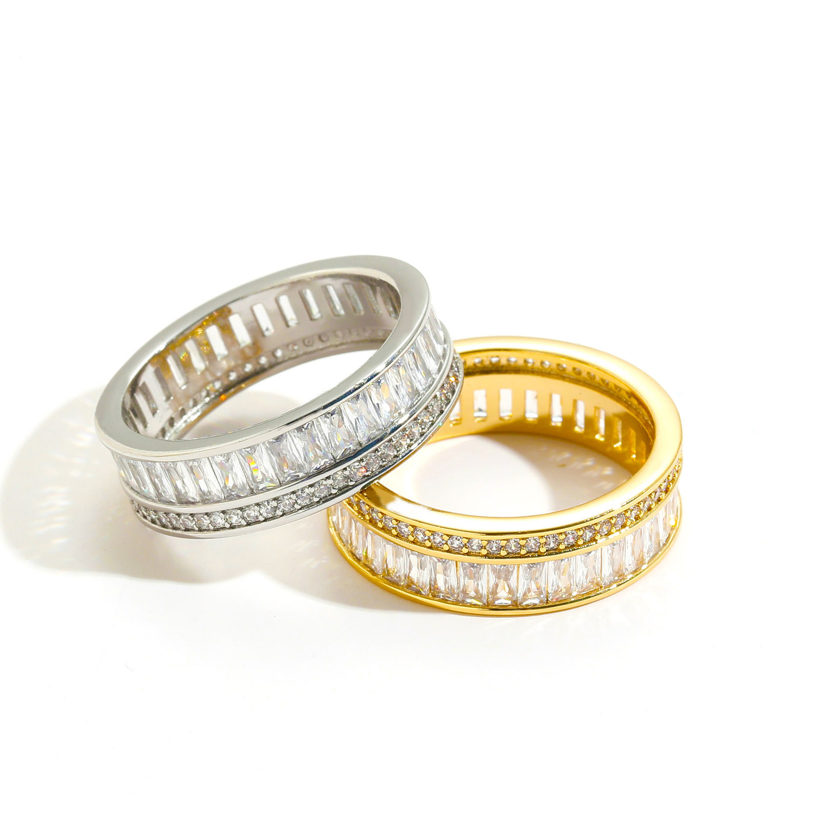 ICE BLING T方双排钻满钻锆石超闪男士戒指 高级感简约小众指环