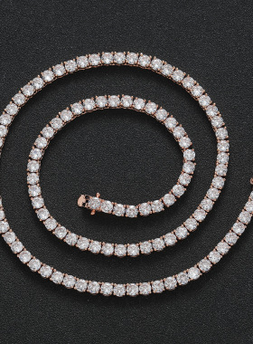 ICE BLING 玫瑰金色4MM排钻锆石网球链项链 女士轻奢超闪小众饰品