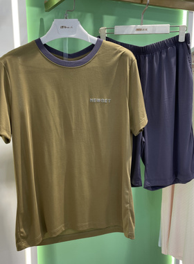 新一系XK52650新1系男士夏季椰油莫代尔短袖短裤休闲外穿睡衣家居