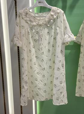 新一系XK62760新1系女生花朵可爱圆领清新甜美凉爽花边睡裙家居服