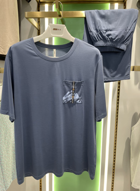 新一系XK52683新1系男士短袖短裤冰丝爽滑圆领休闲睡衣外穿家居服