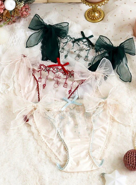 Risa Magli优丽娜娜刺绣系带内裤牛奶丝透气甜美三角裤白红466YS
