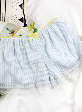 日本Risa Magli正品蕾丝睡裤家居裤薄性感女短裤刺绣浅蓝色851