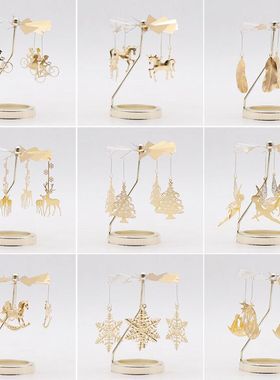 欧式简约轻奢创意礼品浮雕玻璃香氛走马灯烛台配件热旋转烛台风车