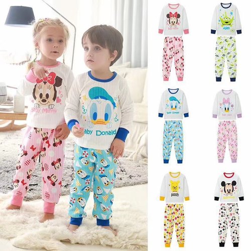 出口日单男女童秋冬空气层纯棉套装睡衣宝宝长袖居家居家服