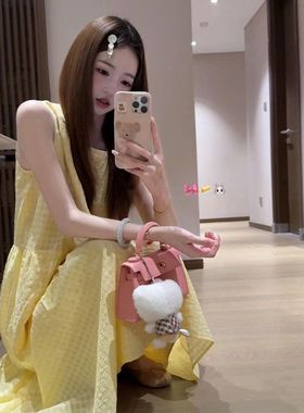 法式无袖背心黄色连衣裙子女夏季2026新款初夏穿搭海边度假风长裙