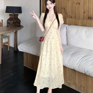 大码法式微胖绝美连衣裙女装夏季梨形身材碎花裙胖MM遮肚显瘦裙子