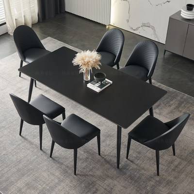 组合纯黑黑色岩板餐桌式北欧餐桌椅小户型现代简约长方形家用意