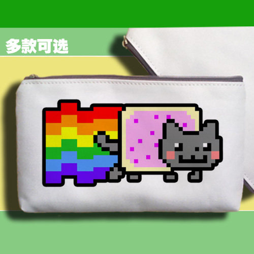 彩虹猫nyan cat 像素学生多功能手拿帆布笔袋手机包收纳袋子