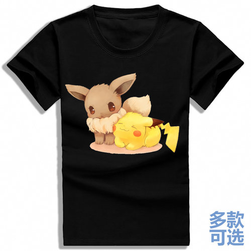皮卡丘伊布精灵宝可梦皮丘圆领打底宽松全纯棉短袖t恤衫半袖衣服