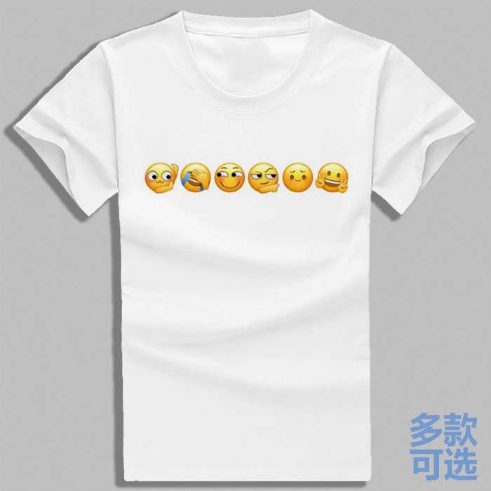 绘文字emoji手机表情包宽松打底圆领全纯棉短袖t恤衫半袖上衣服