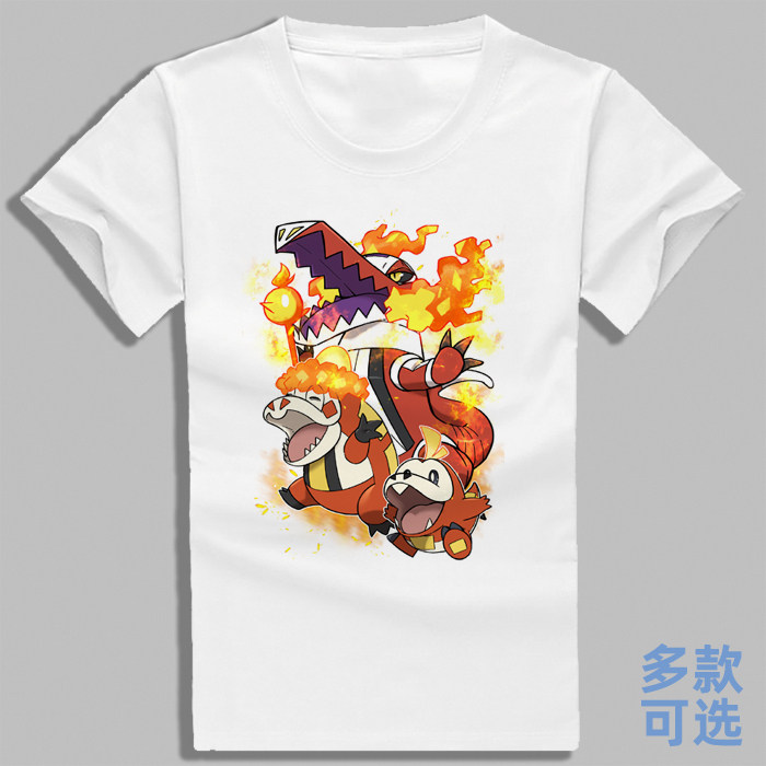 呆火鳄炙烫鳄骨纹巨声鳄宝可梦朱紫口袋妖怪全纯棉短袖t恤衫衣服