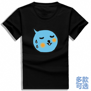 酷儿饮料蓝色猫咪Qoo直筒宽松圆领打底全纯棉短袖t恤衫半袖上衣服