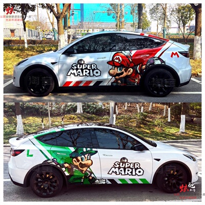 特斯拉Model Y 3马里奥车贴拉花极氪001领克03智己L6卡通车身贴纸