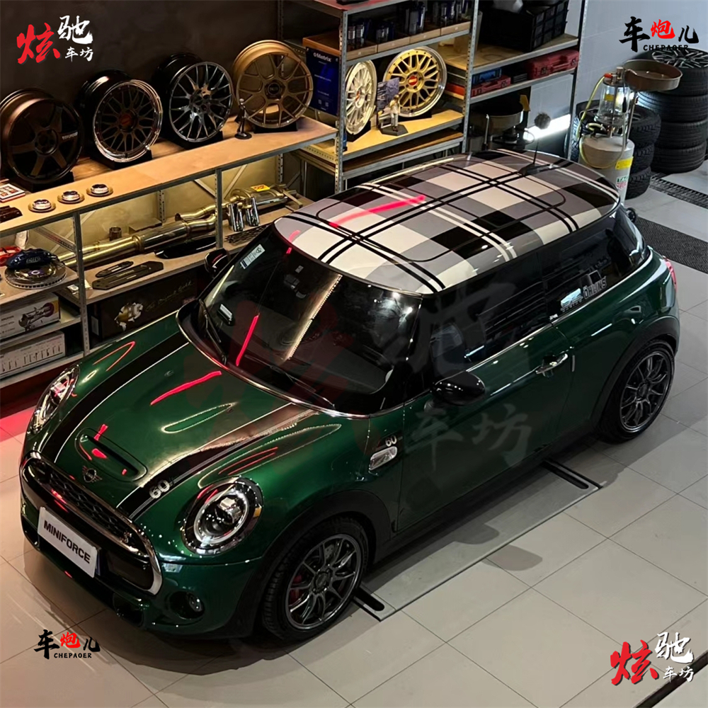 大宝马MINI Cooper车贴拉花F56jcw R55 f54F60车顶格子改装贴纸