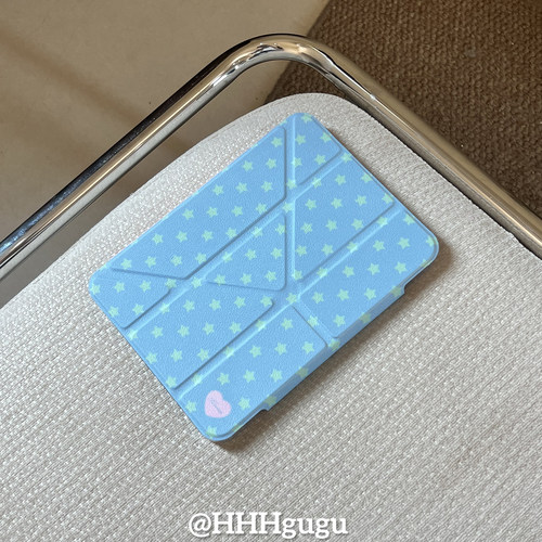 HHHgugu ins韩风海盐蓝爱心星星适用ipad保护壳pro2021旋转air5卡通平板套磁吸9.7寸mini6苹果亚克力第10代