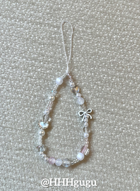 HHHgugu手机链条学生白色蝴蝶结ccd短挂绳包包手机链钥匙扣饰品