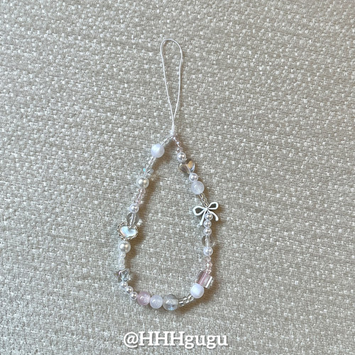 HHHgugu手机链条学生白色蝴蝶结ccd短挂绳包包手机链钥匙扣饰品