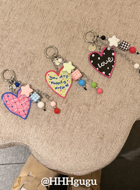 HHHgugu手机链条学生ins可爱格纹爱心ccd短挂绳包包手机链钥匙扣