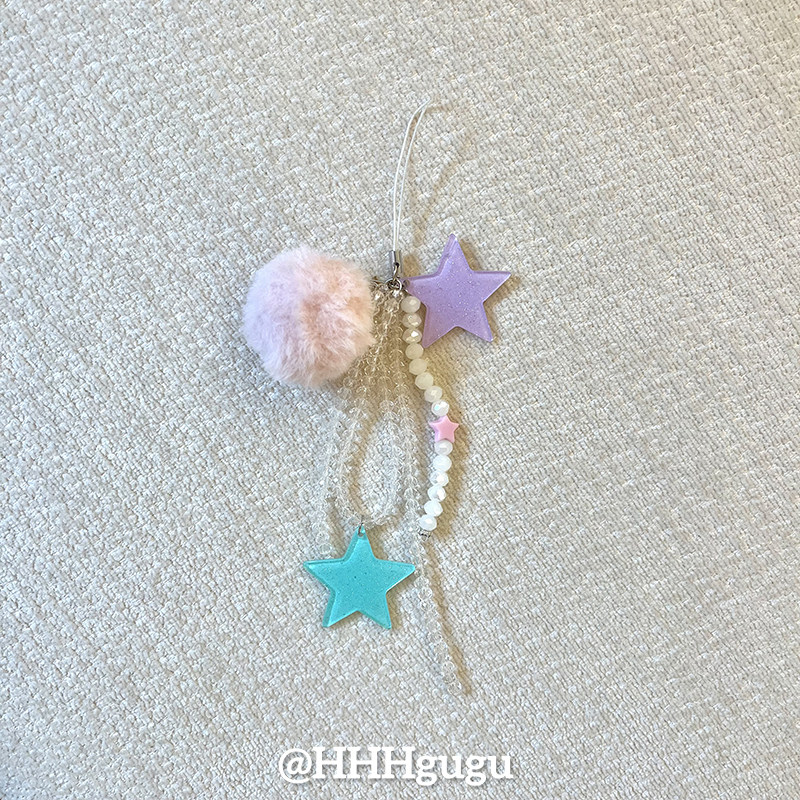 HHHgugu手机链条ins紫色星星毛球ccd短挂绳挂链手机链钥匙扣饰品