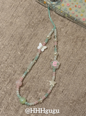 HHHgugu手机链条学生ins可爱白色蝴蝶结ccd短挂绳包包手机链钥匙