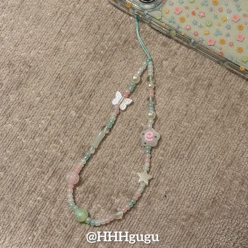 HHHgugu手机链条学生ins可爱白色蝴蝶结ccd短挂绳包包手机链钥匙