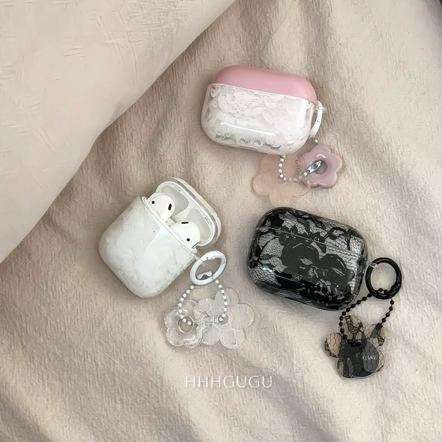 HHHgugu 小众创意蕾丝花朵适用于AirPods3保护套带挂坠AirPods第三代苹果airpods1/2代pro无线蓝牙耳机保护壳