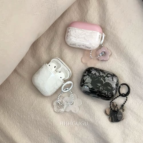 HHHgugu 小众创意蕾丝花朵适用于AirPods3保护套带挂坠AirPods第三代苹果airpods1/2代pro无线蓝牙耳机保护壳