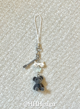 HHHgugu手机链条ins简约灰色小熊ccd短挂绳挂链手机链钥匙扣饰品