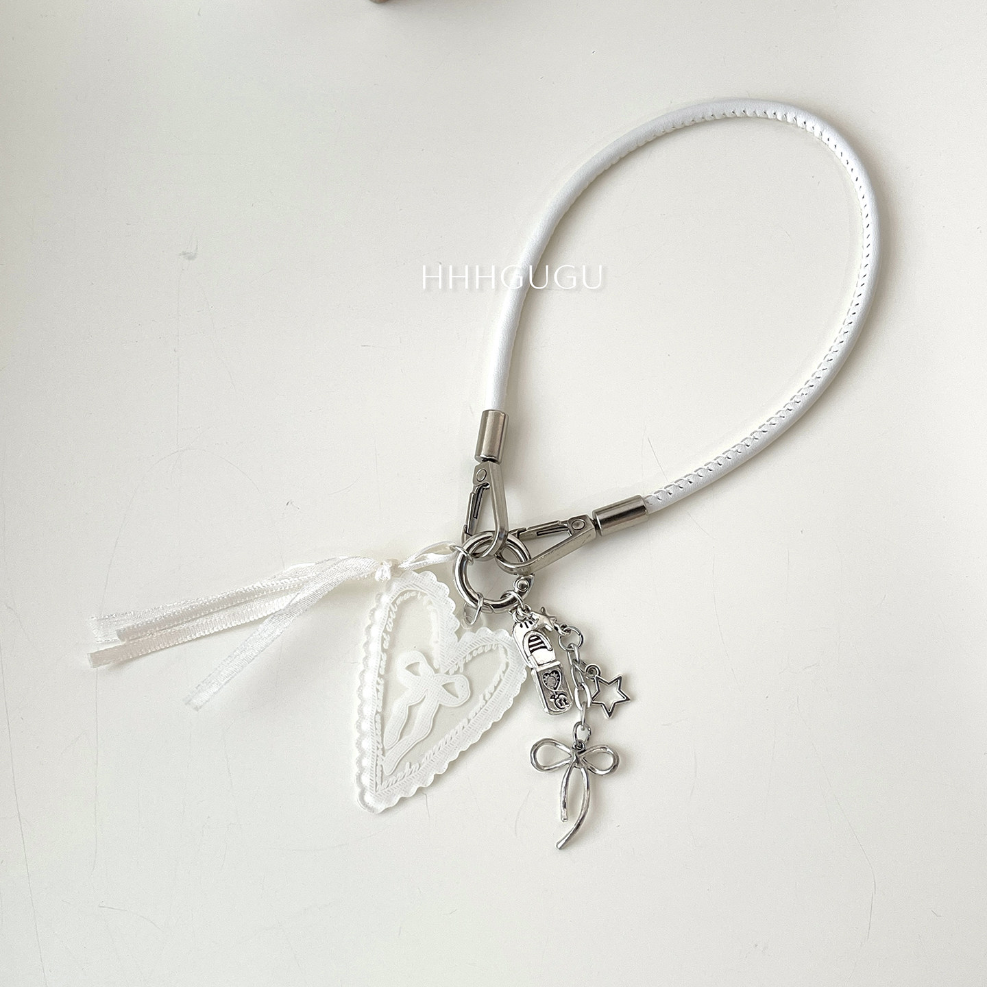 HHHgugu手机链条学生唯美蕾丝爱心ccd短挂绳包包手机链钥匙扣饰品