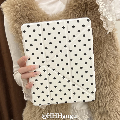 HHHgugu ins简约黑波点平板套适用ipad保护壳pro2021旋转air5卡通平板套磁吸9.7寸mini6苹果亚克力第10代