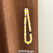 HHHgugu手机链条学生ins简约黄白串珠ccd短挂绳包包手机链钥匙扣