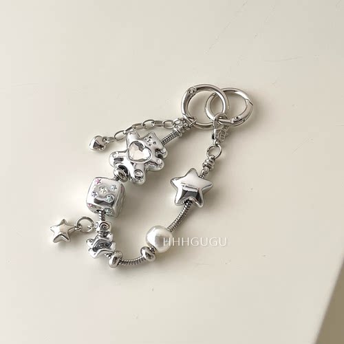 HHHgugu手机链条学生爱心银色小熊ccd短挂绳包包手机链钥匙扣饰品