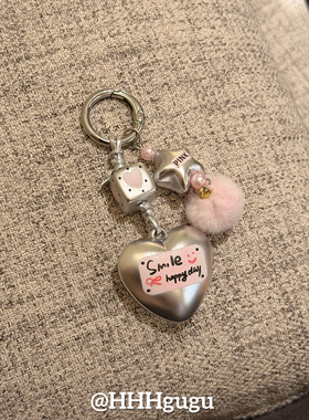 HHHgugu手机链条学生简约银爱心方块ccd短挂绳包包手机链钥匙扣