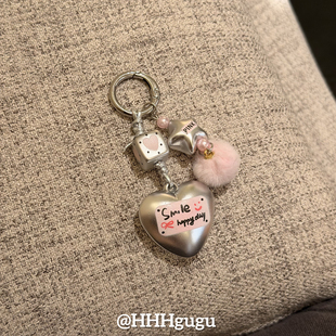 HHHgugu手机链条学生简约银爱心方块ccd短挂绳包包手机链钥匙扣