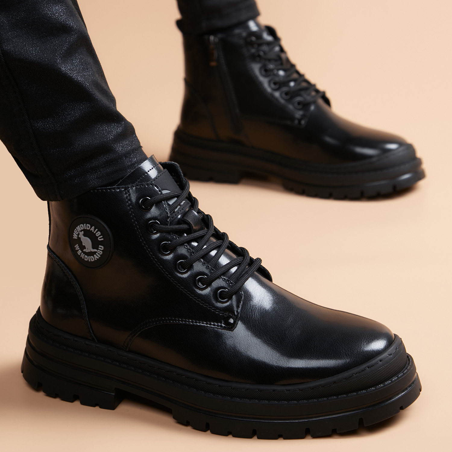 加绒保暖马丁靴男款真皮百搭高帮短靴厚底增高英伦复古拉链男靴子