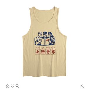國潮復(fù)古上進(jìn)青年情侶懷舊小眾趣味個性 背心t恤 新款 中國風(fēng)男夏季