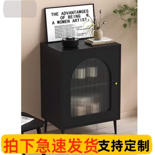 岩板餐边储物柜轻奢黑色复古风收纳靠墙置物茶水柜咖啡机摆放台柜