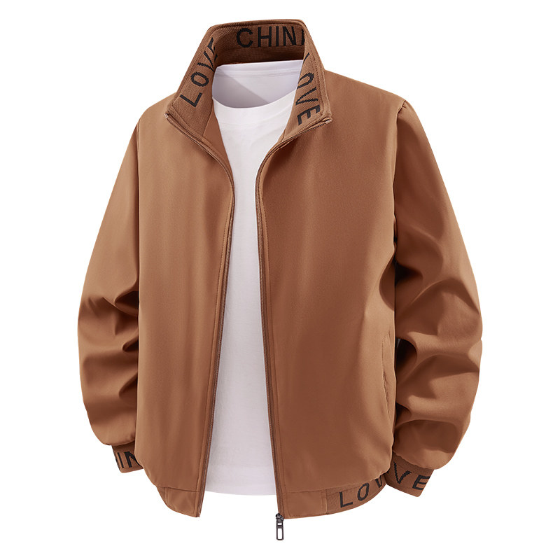 2026春秋新款男装夹克薄款潮流立领单衣外套印花拉链口袋大码外衣