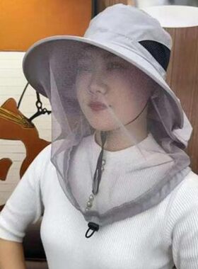 叙溪约帽子面纱一体防晒帽遮阳帽男女透气护颈护脸农用干活防蚊a1