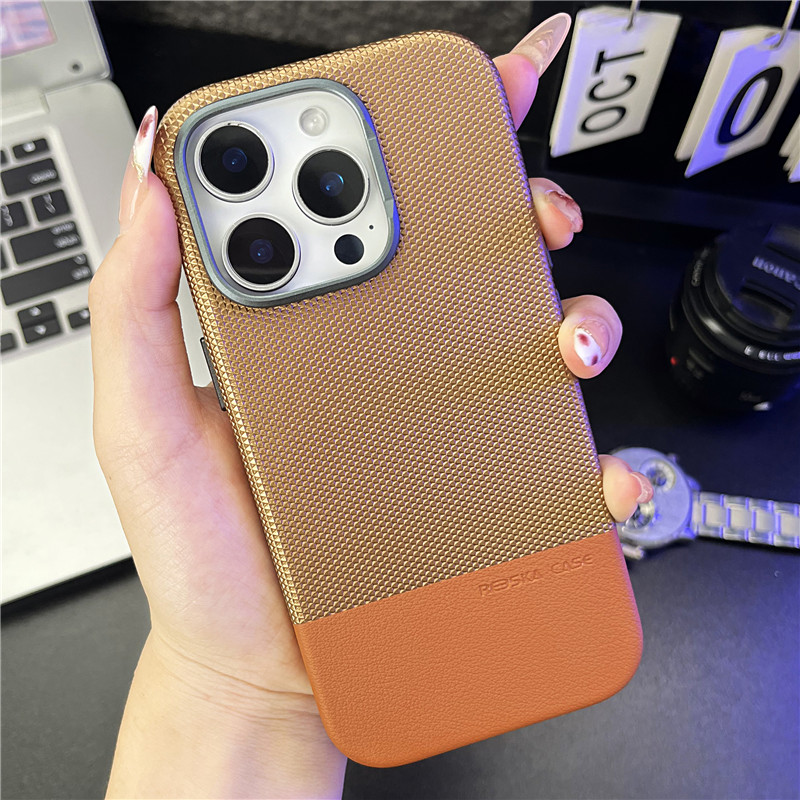 适用于iPhone苹果17皮质16皮革15拍照相机14电容键13全包Pro手机壳MAX仿皮Plus硬壳Air磁吸充电拼色龙鳞拼接