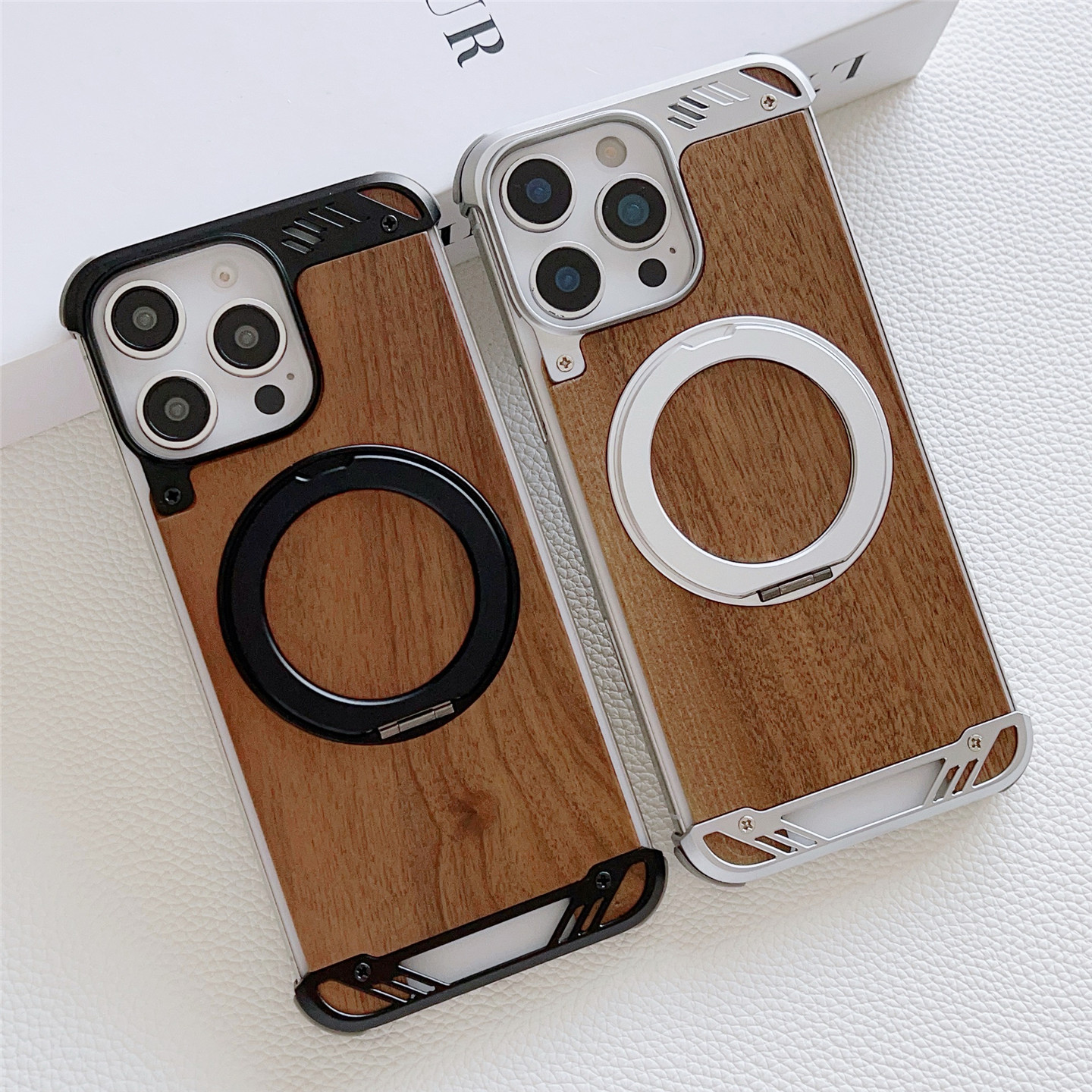 适用于iPhone苹果17锌合金16胡桃木15实木14香薰13金属Pro棘轮MAX旋转支架无边框手机壳防摔磁吸充电机甲壳