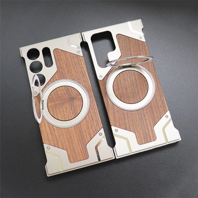 三星S24金属S25实木S23透明不会发黄S22凯夫拉Ultra碳纤维U胡桃木旋转支架手机壳磁吸充电铝合金蚕丝无边框