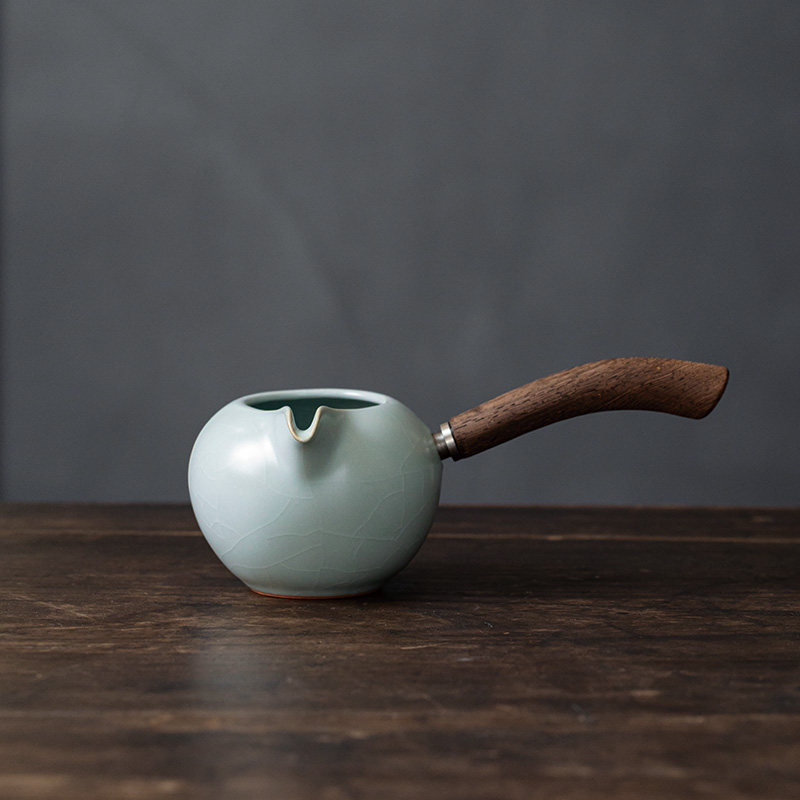 台湾丰子汝窑/天青侧把茶海家用高档公道杯开片可养