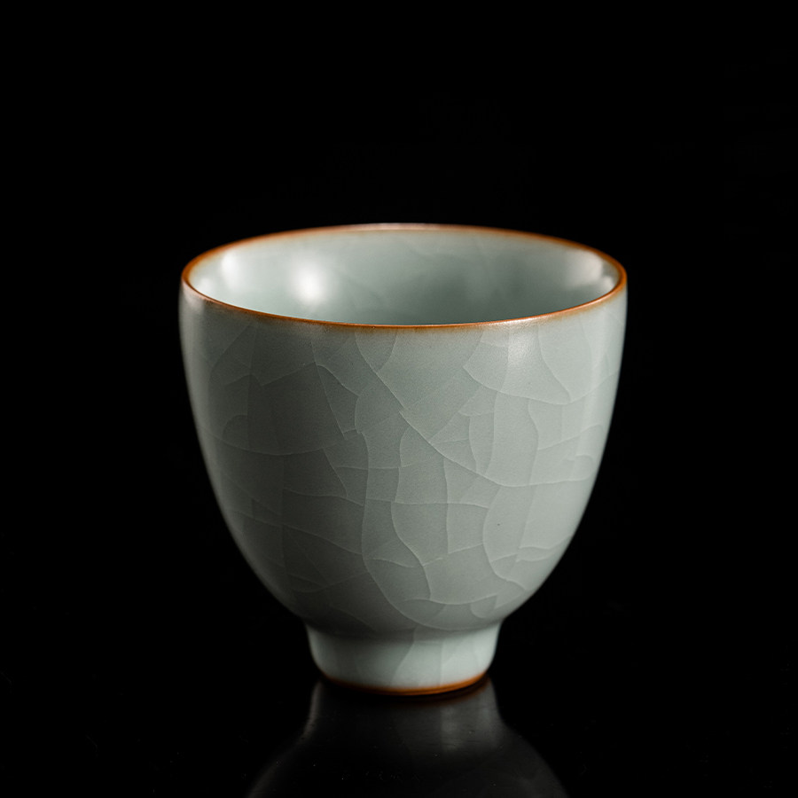 台湾丰子汝窑/直口杯/高端手工茶碗品茗杯陶瓷开片可养