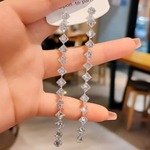 辣妹个性 韩国超闪水钻长款 流苏气质女神范耳环时尚 轻奢高级感耳饰