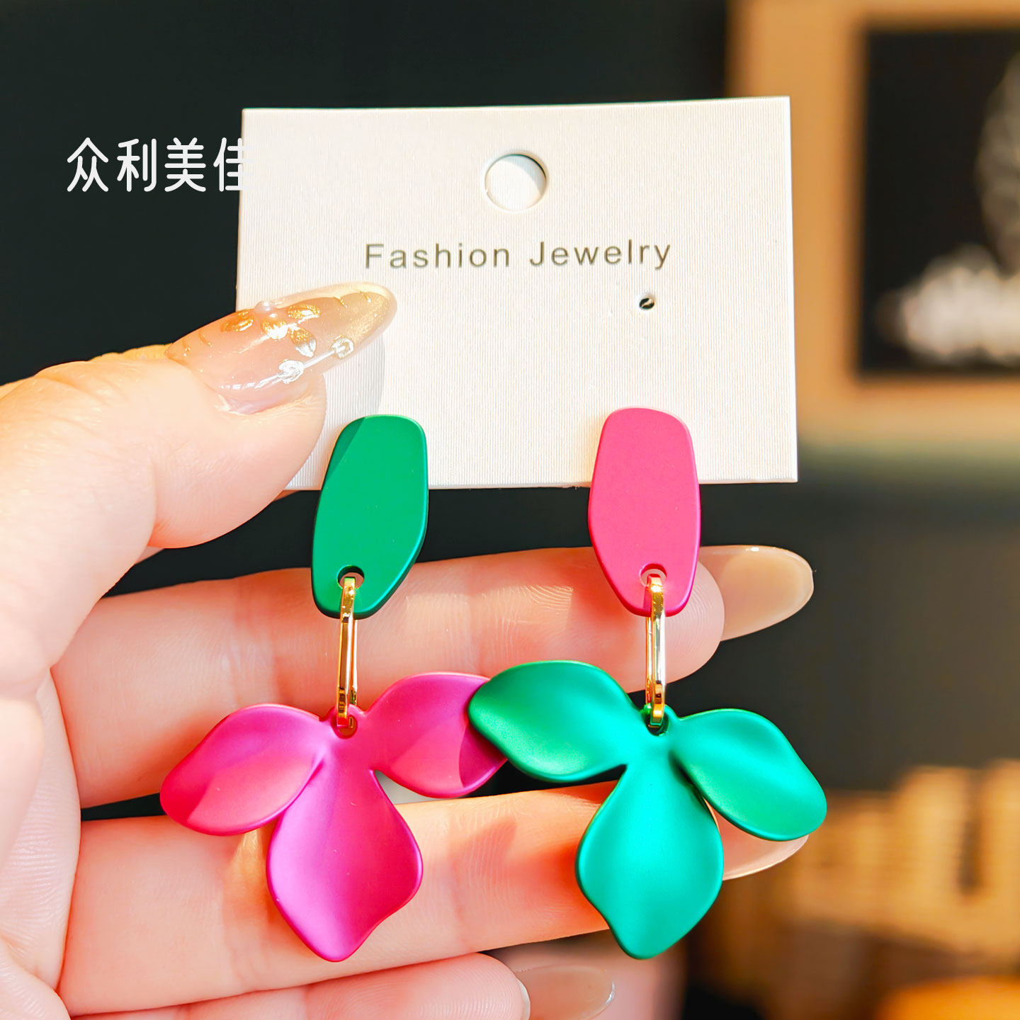 法式油画耳钉紫色高级耳饰立体花朵耳环2026新款今年流行爆款